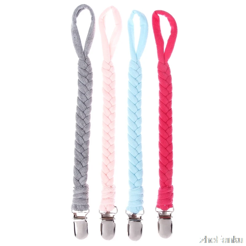 Clip chupete Cadena de cuerda de algodón tejida de portachupetes chupete para bebé dentición masticables juguetes BPA-libre chupete Clips cadena
