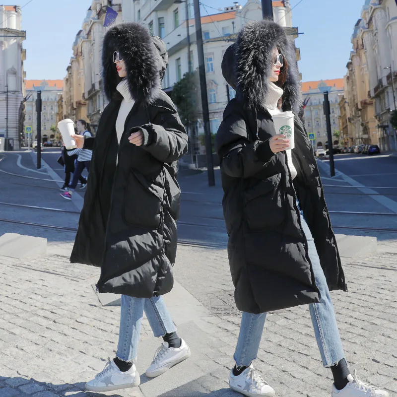 

2019 Winter New Style Loose-Fit with Fur Collar Comfortable Simple Cotton-padded Clothes Long Sleeve Zipper Pocket Mid-length Co