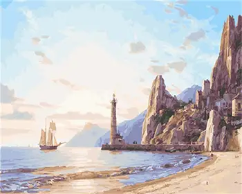 

DRAWJOY Seascape Canvas Painting By Numbers Framed Wall Pictures DIY Canvas Oil Painting Home Decor For Living Room