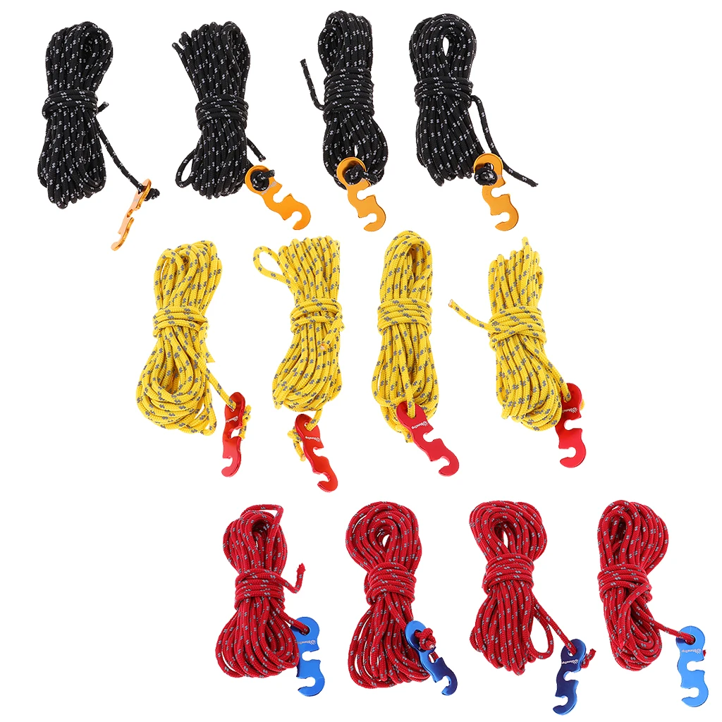 

4 Pcs Reflective Camping Tent Guide Rope Guy Line Cord And Adjusters