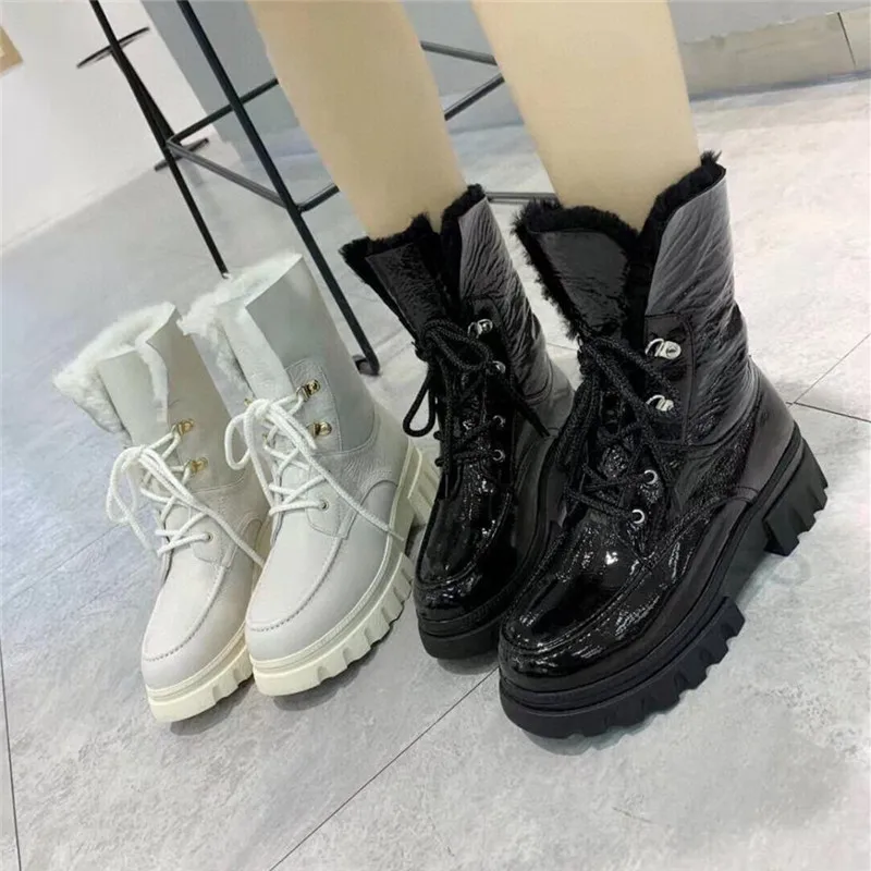 

Women's boots, thick-soled Martin boots, leather, wool, snow boots, fur, mid-tube boots, leather ankle bootsFashion shoes