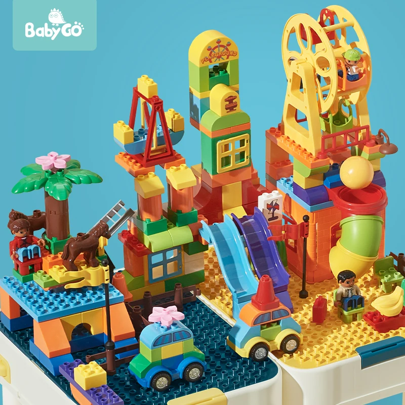 BabyGo строительные блоки Развивающие детские игрушки Воронка слайд блоки DIY Кирпичи игрушки для детей коллокация строительные игры стол