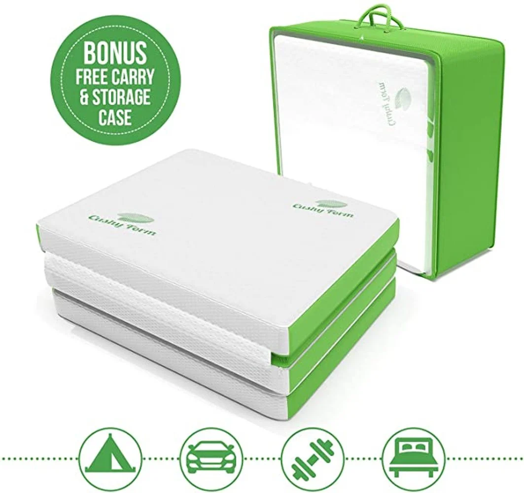 Folding Mattress - Portable Tri-Fold Floor Bed for Travel Camping Guest Foldable 4 Inch Foam Sleeping Pad Carry Case Adults | Мебель