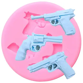 

3D Pistol Toy Weapon Silicone Mold Baby Birthday Cake Decorating Tools Fondant Molds Candy Polymer Clay Chocolate Gumpaste Mould