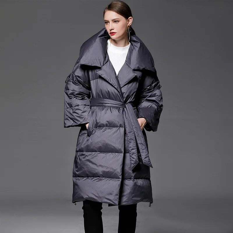 Winter new long down jacket women's Europe and the United States big suit loose lapel thick warm coat tide