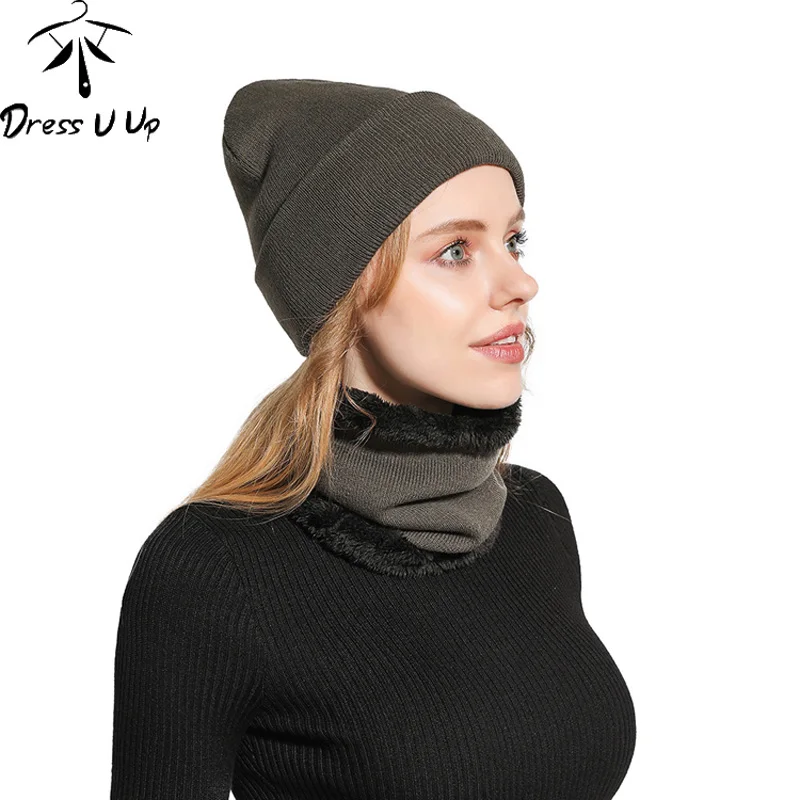DRESSUUP модная зимняя шапка из 2 предметов для мужчин подарок вязаный однотонный шапочки Skullies хлопок теплые шапки шляпа из полиэстера