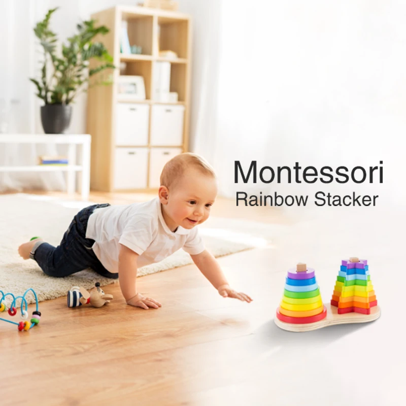  Rainbow Stacking Ring Tower Stapelring Blocks Baby Montessori Toys Early Education Teaching Aids Wo - 4000496939558