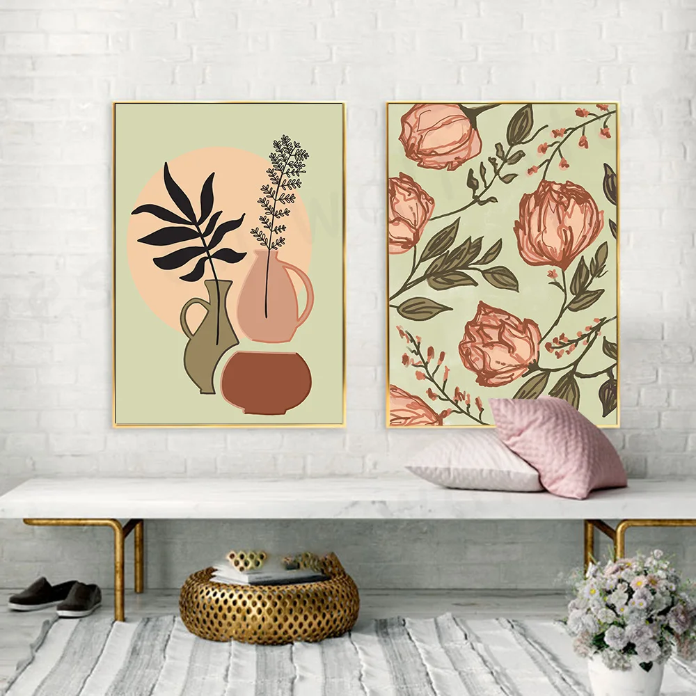 Minimalist Wall Art Painting Line Leave Canvas Prints Flower Bud Decorative Image for Living Room Nordic Style Home Decor