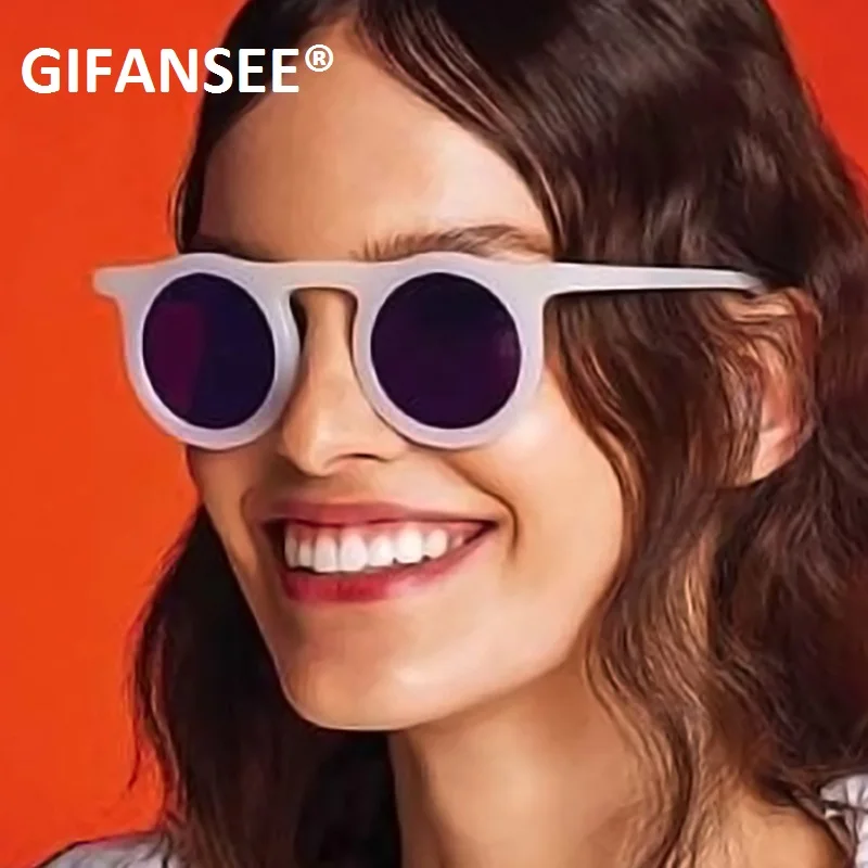 

GIFANSEE New Fashion Round Sunglasses Women Vintage Brand Designer Black Green small Frames men Shades Female UV400 colorful