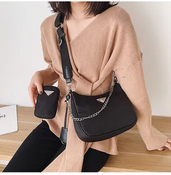

2020 Three-in-one Width Shoulder Strap Nylon Female Bag Oblique Shoulder Bag Small Bag Joker Ins Chain Single Shoulder #45