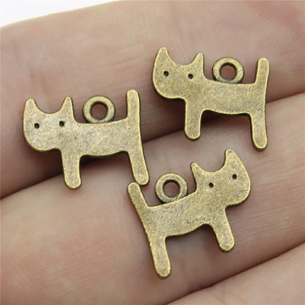 WYSIWYG 20pcs 14x12mm Pendant Small Cat Kawaii Cat Charm Pendants For Jewelry Making Antique Silver Color Cute Cat Pendants