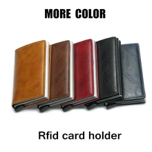 Противоугонный Мужской винтажный кредитный держатель для карт, блокирующий Rfid кошелек, кожаный унисекс, информация о безопасности, алюминиевый металлический кошелек