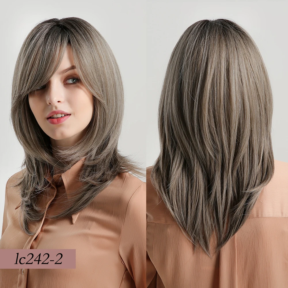 JONRENAU 16 дюймов Синтетические Платиновые светлые волосы длинные натуральные волнистые Омбре коричневые разноцветные вечерние парики для белых/черных женщин - Цвет: lc242-2