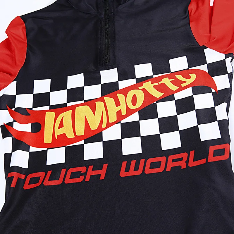 Vogue Of New Fund, Осенний женский комбинезон в клетку с принтом пламени, цветной воротник, на молнии, с длинными рукавами, спандекс
