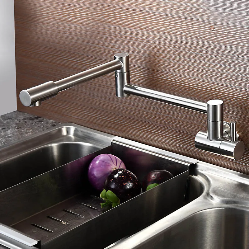 

Free Shipping Lead Free Pot Filler Faucet Swing Spout Wall Mount SUS 304 Stainless Steel Polished Brushed Nickel Quality faucet