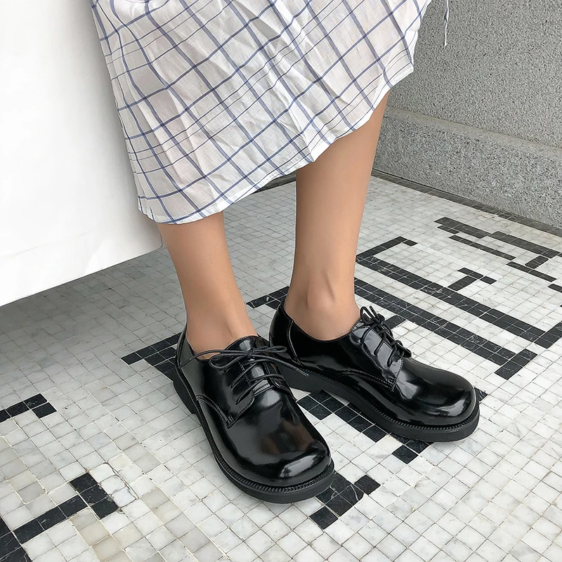 [DEAT] New Spring Summer Black Round Toe Bandage Pu Leather Causal Single Shoes High Heels Shoes Women Fashion Tide 10D125