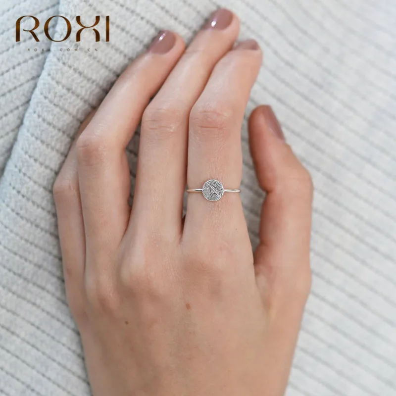 ROXI винтажные кольца с отпечатками пальцев для женщин ювелирные изделия в стиле минимализма на заказ Свадебные Кольца Настоящее серебро 925 пробы кольцо обещания подарки