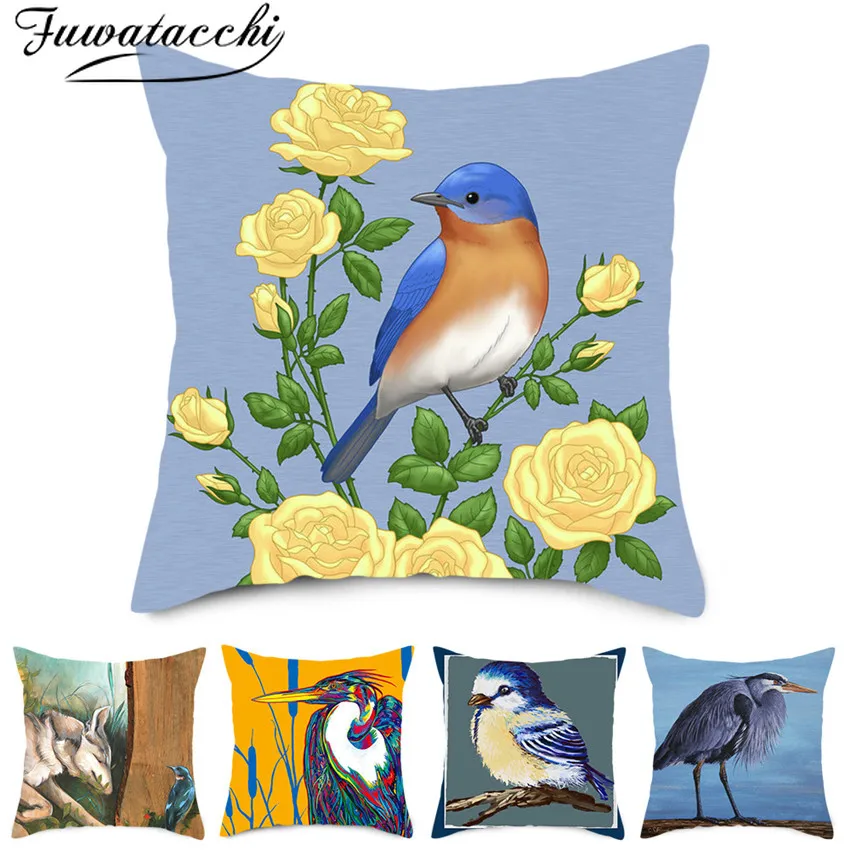 

Fuwatacchi Blue Bird Animal Cushion Cover Abstraction Birds Pillow Case For Sofa Bed Pillows Cover Home Decoration Accessories