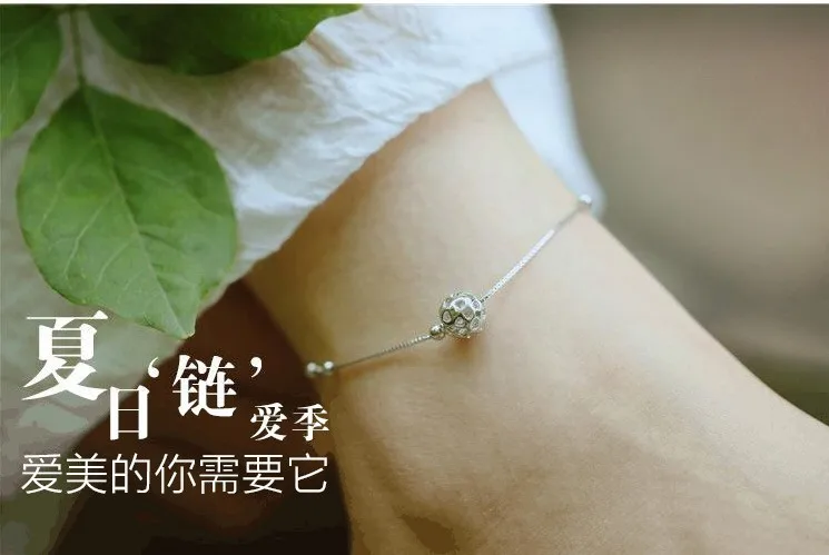 

Japanese And Korean Style Fashion Jewelry Single Ball Anklet Women's Simple Versatile Heart Hollow out ling long qiu Lucky Beads