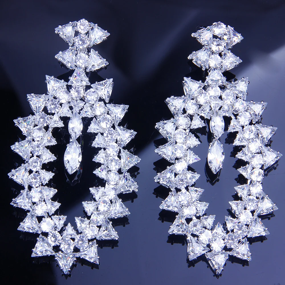 StoneFans Charming Trigonal Stone Gorgeous Oval Dangle Bridal Drop Earrings Jewelry Zircon Bijoux Exquisite Gift | Украшения и