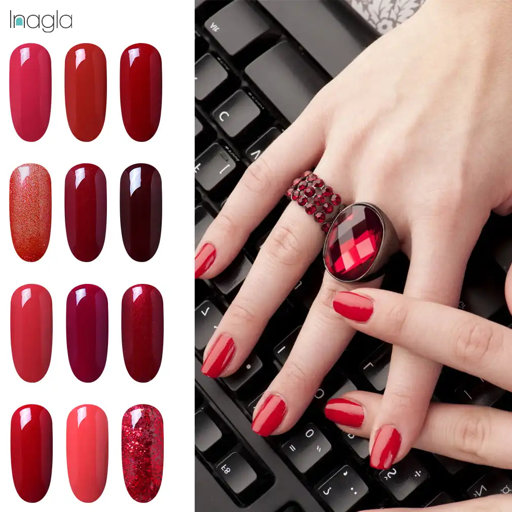Inagla Wine Red Gel Polish Set Uv Vernis Semi Permanent Primer Top Coat Nail Gel Varnish Nail Art Manicure Gel Lak Polishes
