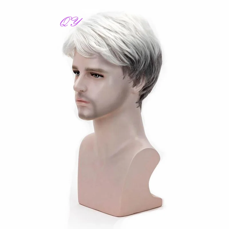 Short Wig For Men Natural Hair Gray White Poly Mesh Ref STEVE 44