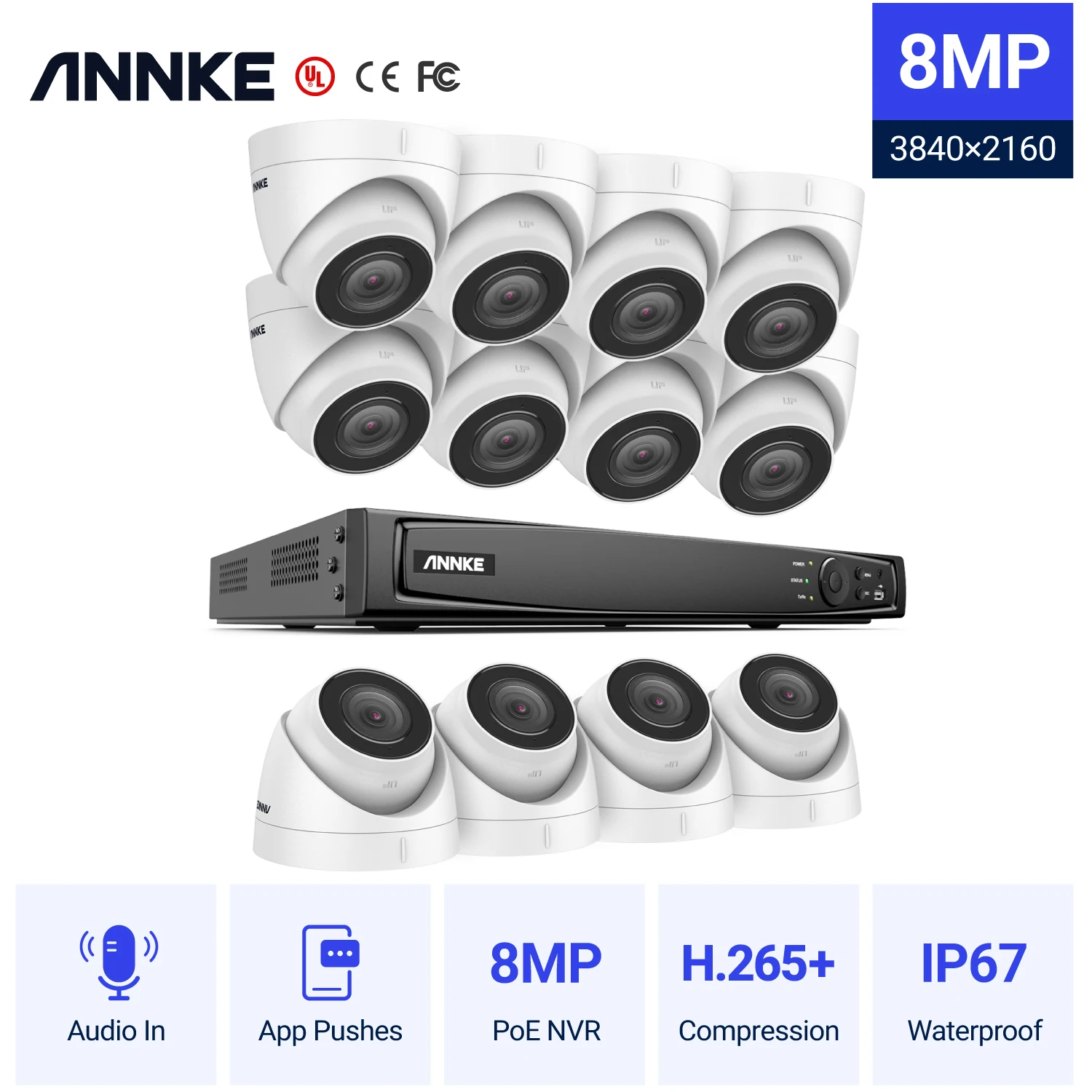 ANNKE 4K Ultra HD POE Video Surveillance System 16CH NVR Recorder 12PCS