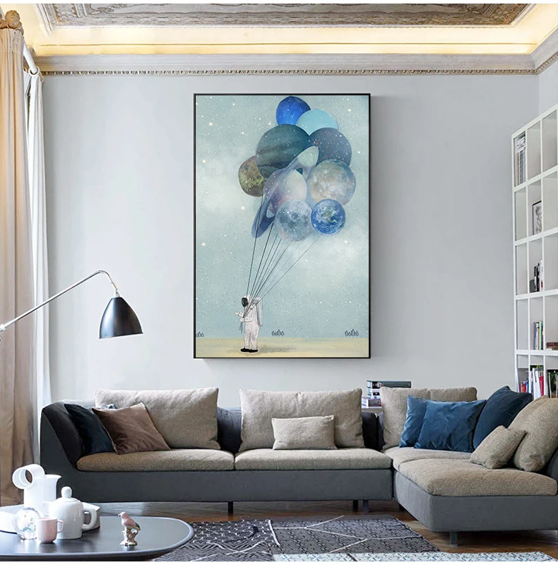 Абстрактный синий кит холст картины подвеска в виде космонавта и планеты печати плакатов изображение на стену, север для Гостиная Северная Настенная картина живые картины