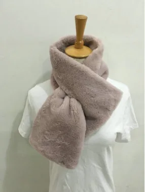 Light Pink Женский зимний плотный плюшевый шарф из искусственного кроличьего меха, Одноцветный воротник, шаль для шеи, теплые болеро, вязаный шейный платок, длинные накидки - Цвет: Light Pink