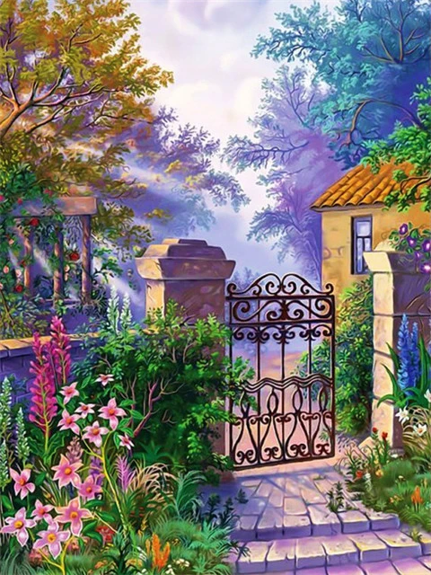 5D DIY Diamond Painting Garden Cross Stitch Diamond Embroidery Houses Rhinestones Art Kits Landscape Mosaic Home Decoration Gift QY200-8