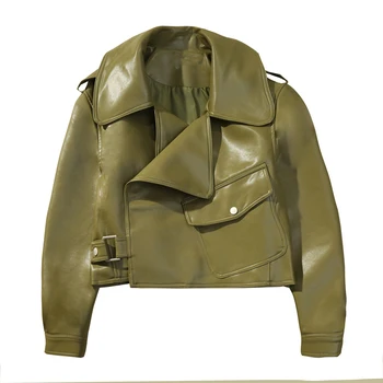 

Lapel PU leather jacket women autumn fashionable short loose locomotive leather coat