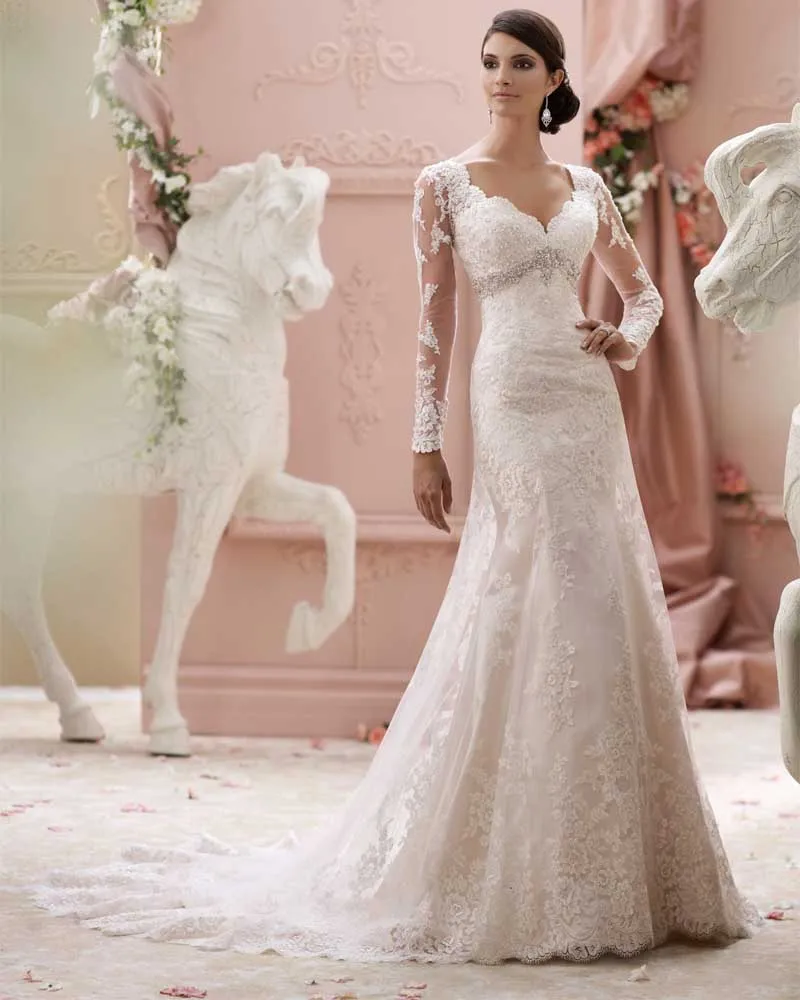 Vestido De Noiva Renda сексуальное свадебное платье русалки с длинным рукавом винтажное кружевное свадебное платье церковное Vestido De Casamento