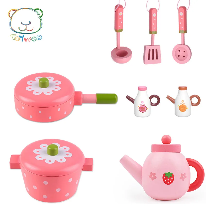 Wooden Playhouse Kitchen Toys Cutlery Wok Toy Pan Frying Pan Hot Pot