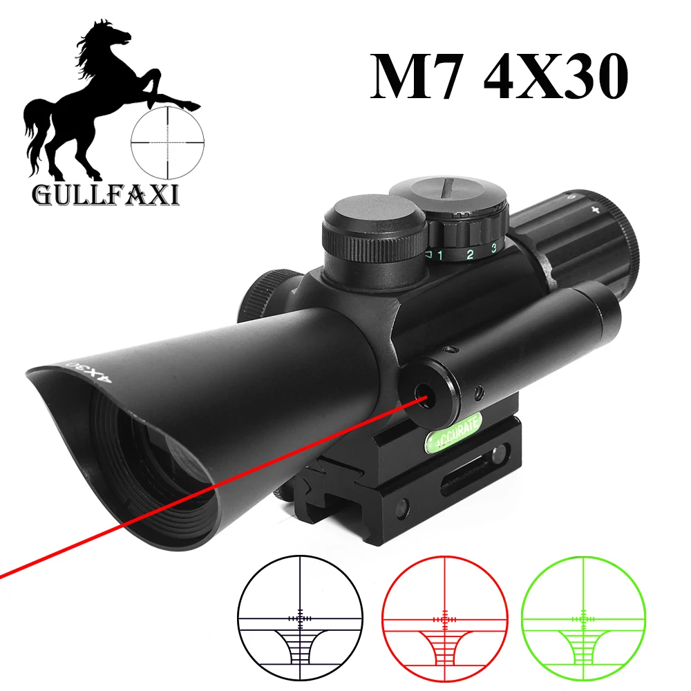 

Gullfaxi Optic Sight Tactical 4X30 Hunting Scope with Red Laser Sight Quick Release Rifle Optics Prismatic Collimator Sight