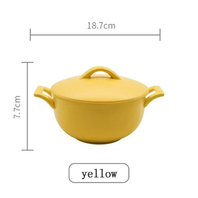 yellow Керамическая миска в скандинавском стиле с крышкой, миска для салата, супа, пиалы для лапши рамен, антиожогов, бинауральная фруктовая закуска - Цвет: yellow