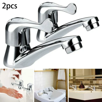 

2Pcs Brass Chrome Bathroom Sink Taps Single Lever Basin Hot Cold Kitchen Tap
