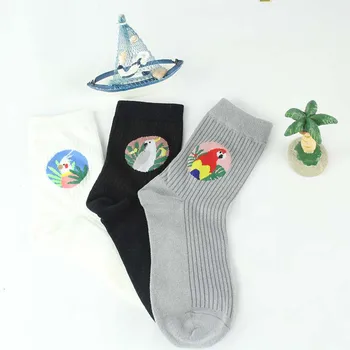 

Adult Mid Calf Short Crew Cartoon Parrot Socks Bird Pet Bright Light Lady Woman Grace Student Budgerigar Parakeet Parrots Sock