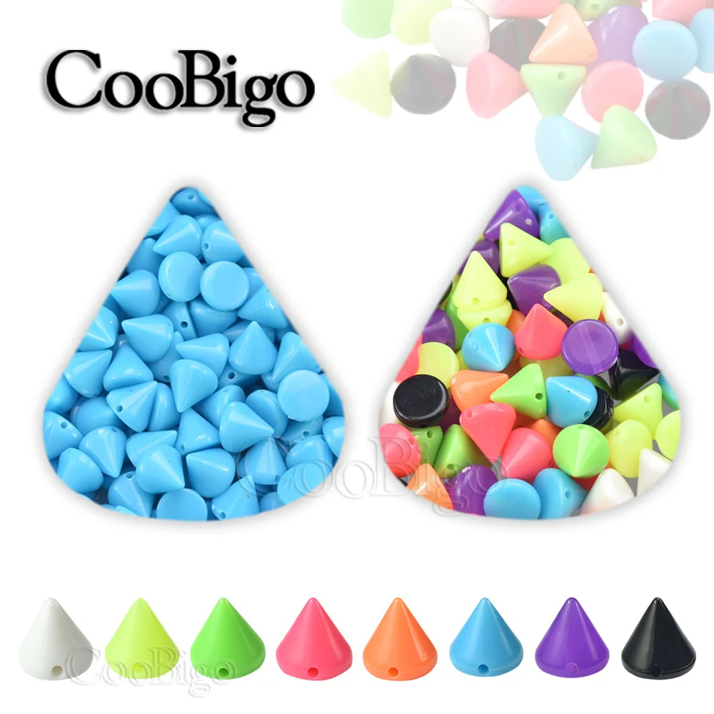 100pcs 8mm Punk Cone Stud Bead Spike Rivet Colorful Plastic for Bag ...