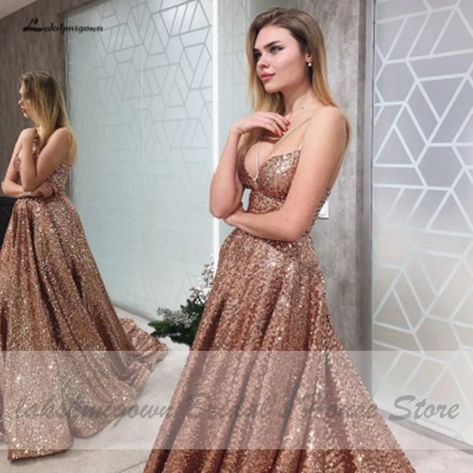 Lakshmigown роскошные золотые Дубай Сексуальные вечерние платья Длинные вечерние платья с блестками шикарные платья для выпускного вечера Vestidos Largos de Fiesta