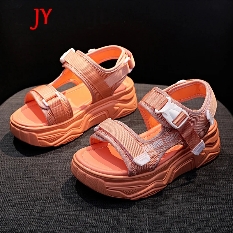

Women Sandals 2020 New Fashion Ladies Casual Shoes Comfortable White Platform Shoe 5 Cm Summer Sandal Black Chunky Flats Mesh 39