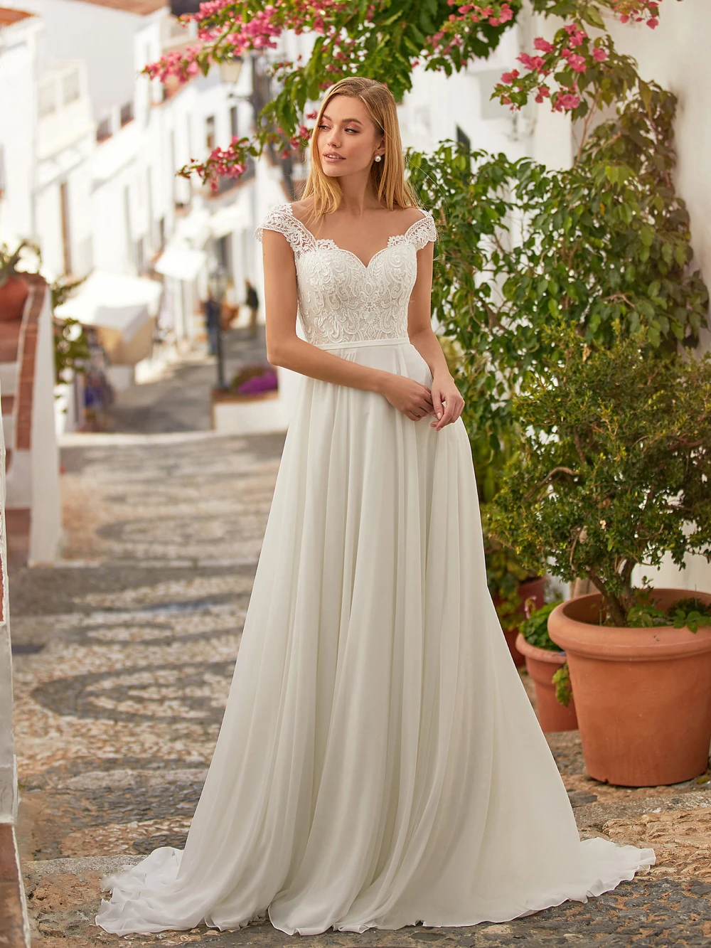 boho a line wedding dress with sleeves