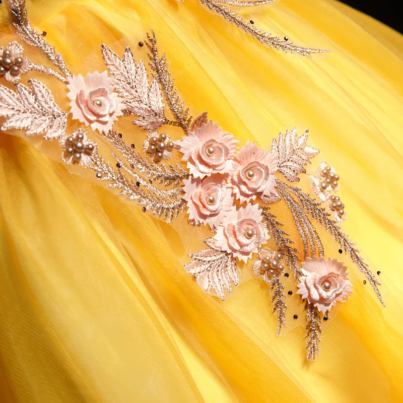 Золотые пышные платья с открытыми плечами Тюль цветной бисер Длинные бальные платья для выпускного вечера милые 16 платья Vestido De 15 Anos