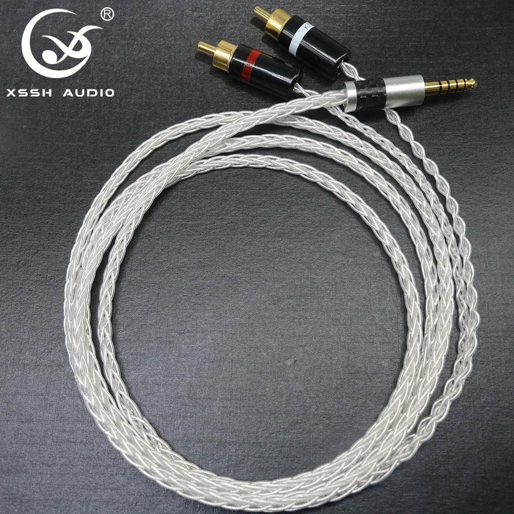 YIVO XSSH audio 4 4mm to 2 RCA 8 core Silver Plated pure copper Headphone Earphone Extension Cable Wire Cord