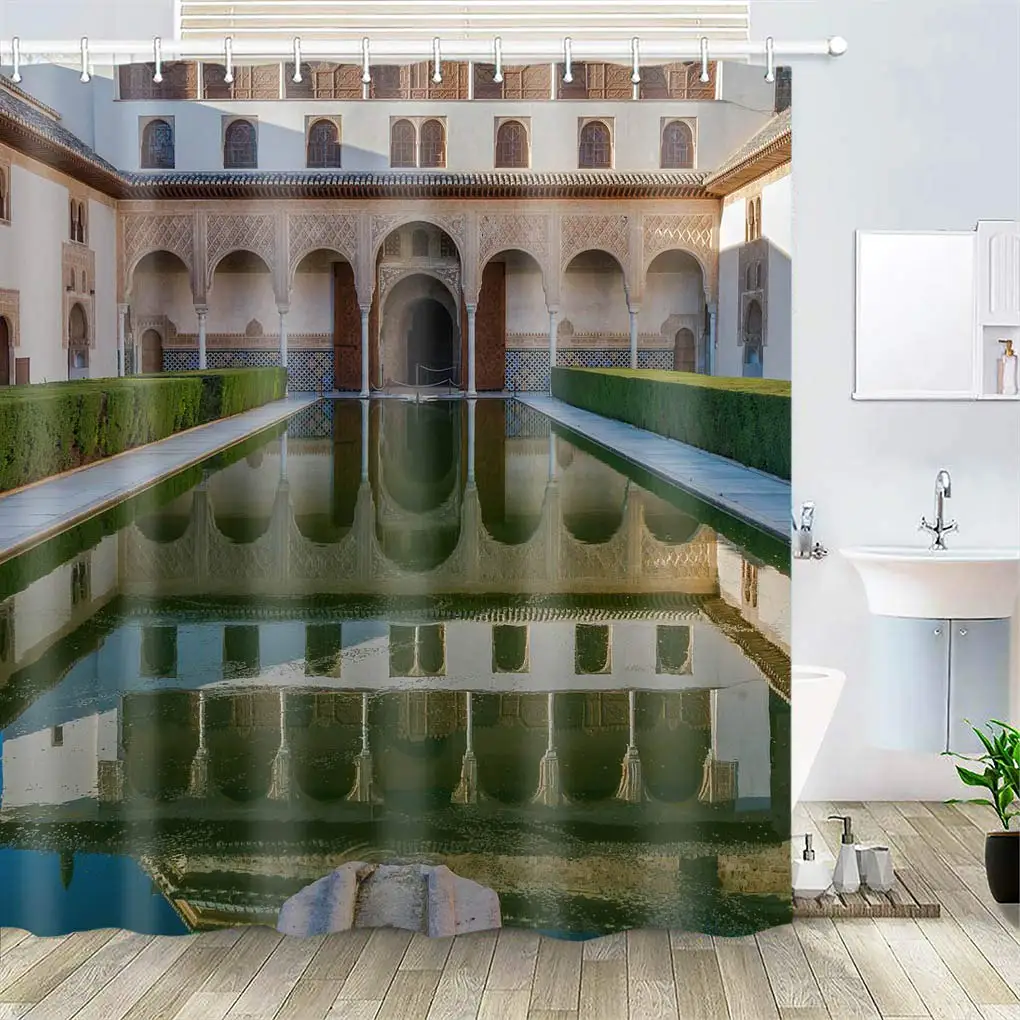 

Shower Curtain, Polyester Fabric Waterproof Hooks Included-72x72 inches- Granada Spain Building Landmark Historical Columns 1
