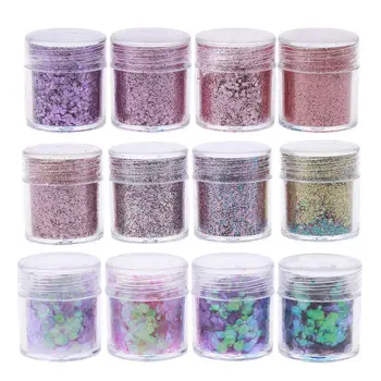 

12 Box Cosmetic Festival Chunky Sequins Epoxy Resin Pigment Body Face Hair Nair Art Glitters Paillette Iridescent Flakes M0XF