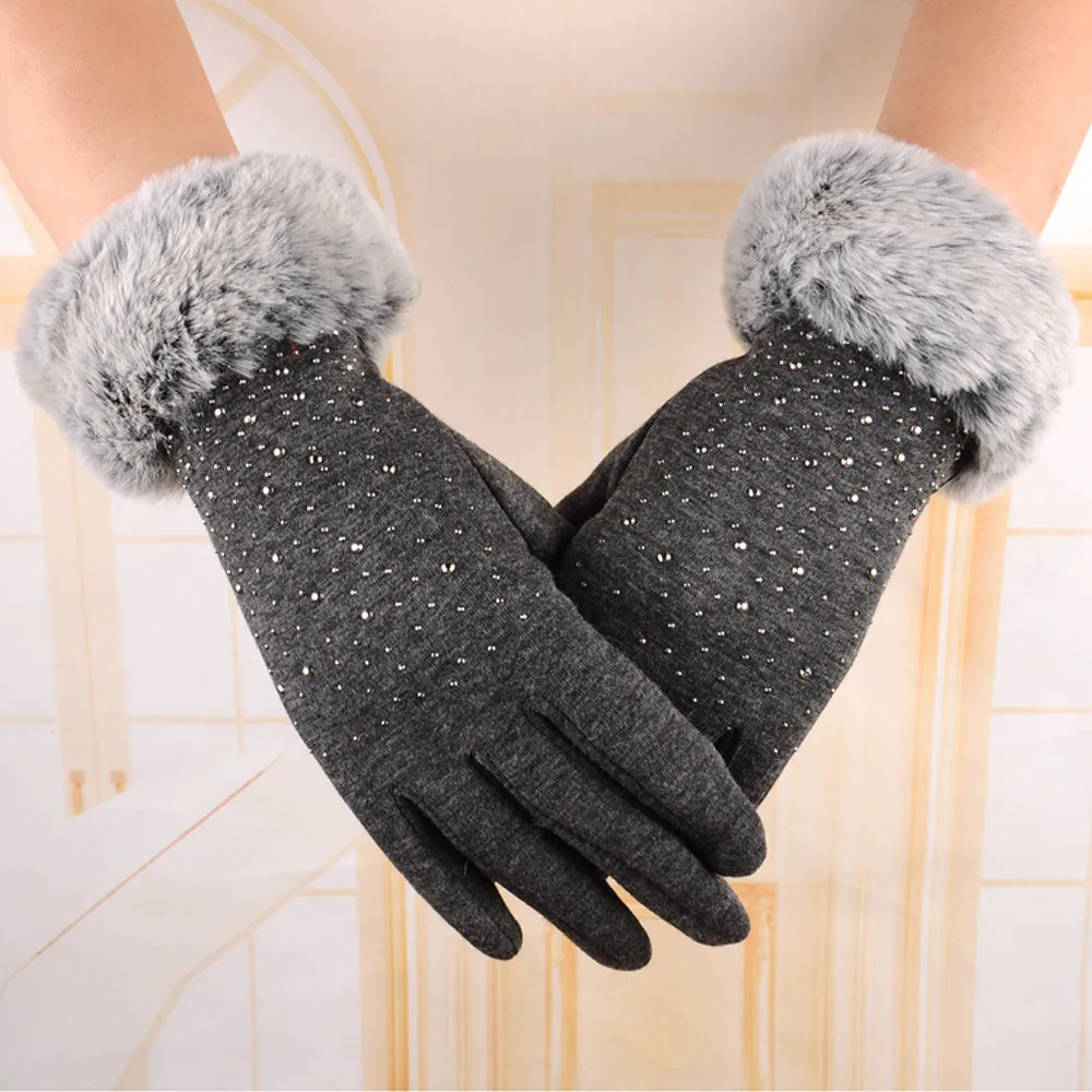 Женские модные зимние теплые перчатки, стразы, защита от ветра и ветра, Guantes Invierno Mujer