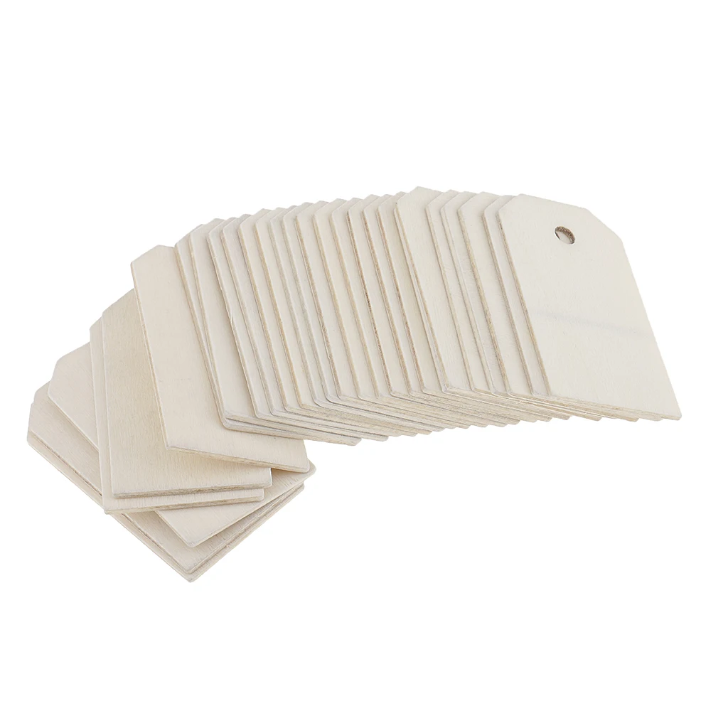 Pack of 50x Wood Gift Tags Blank Wooden Hanging Label For Wedding Party Craft White