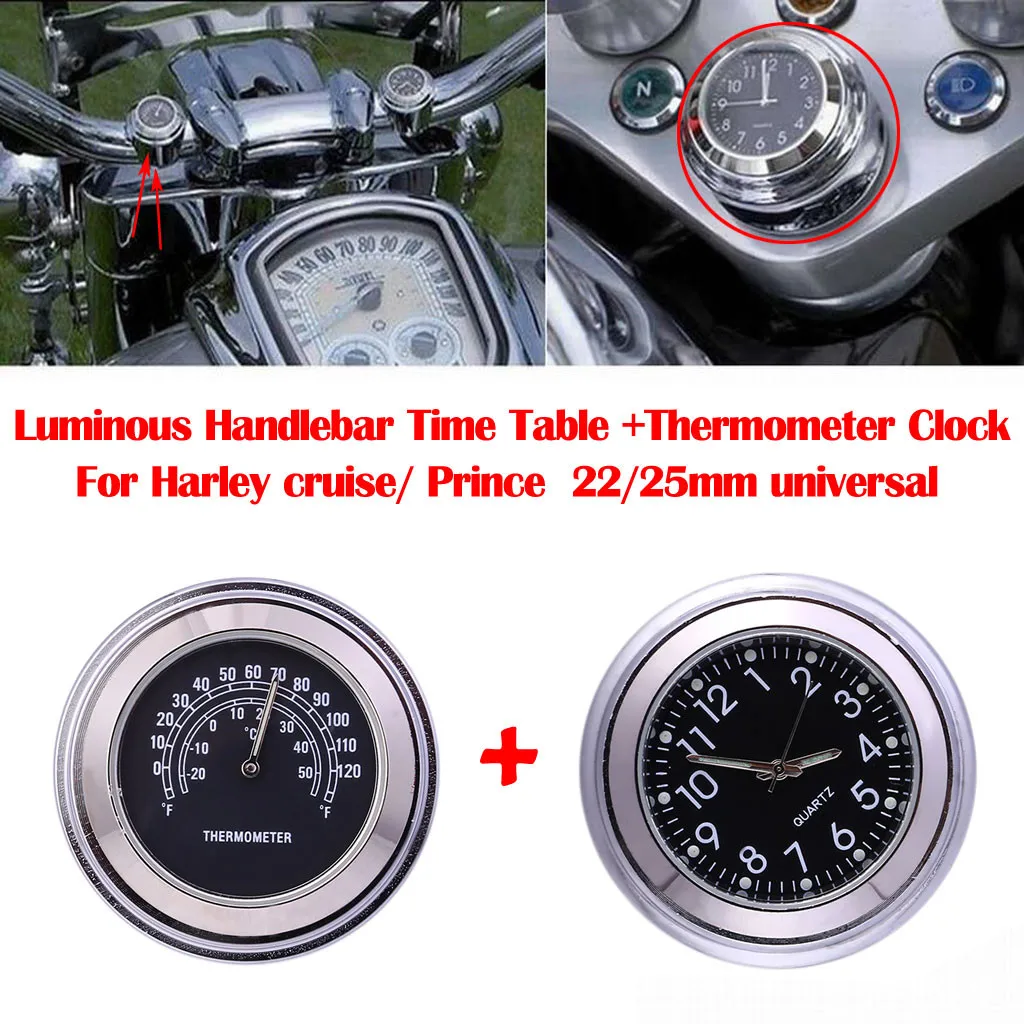 Фото Универсальные светящиеся часы для мотоцикла термометр измерения влажности