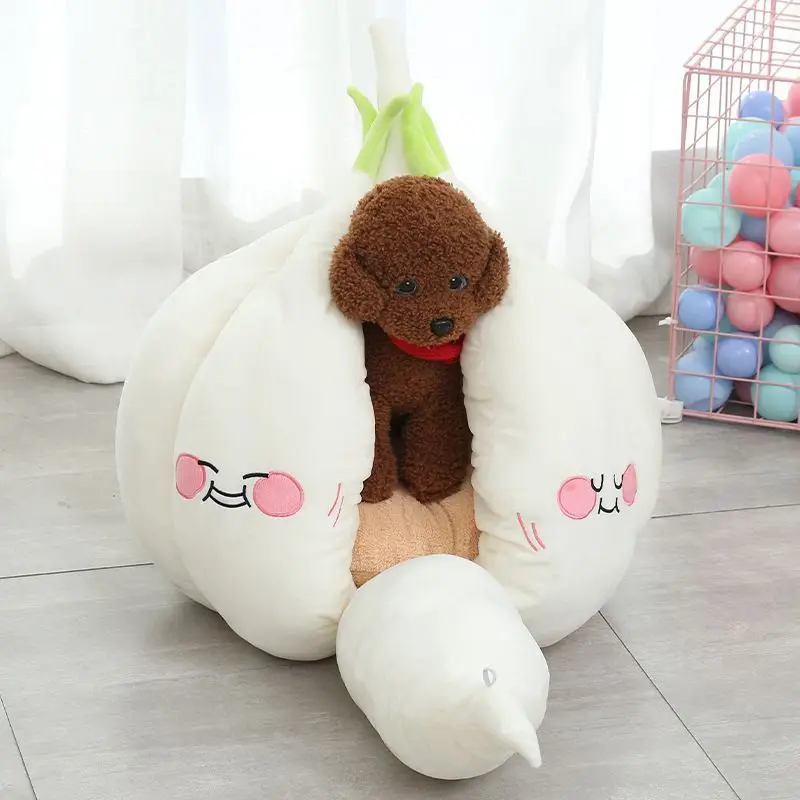 

Funny Garlic Shaped Design Pet House Kitten Hideaway Sleeping Mat Cats Nest With Removable Mat Winter Warm Dog House