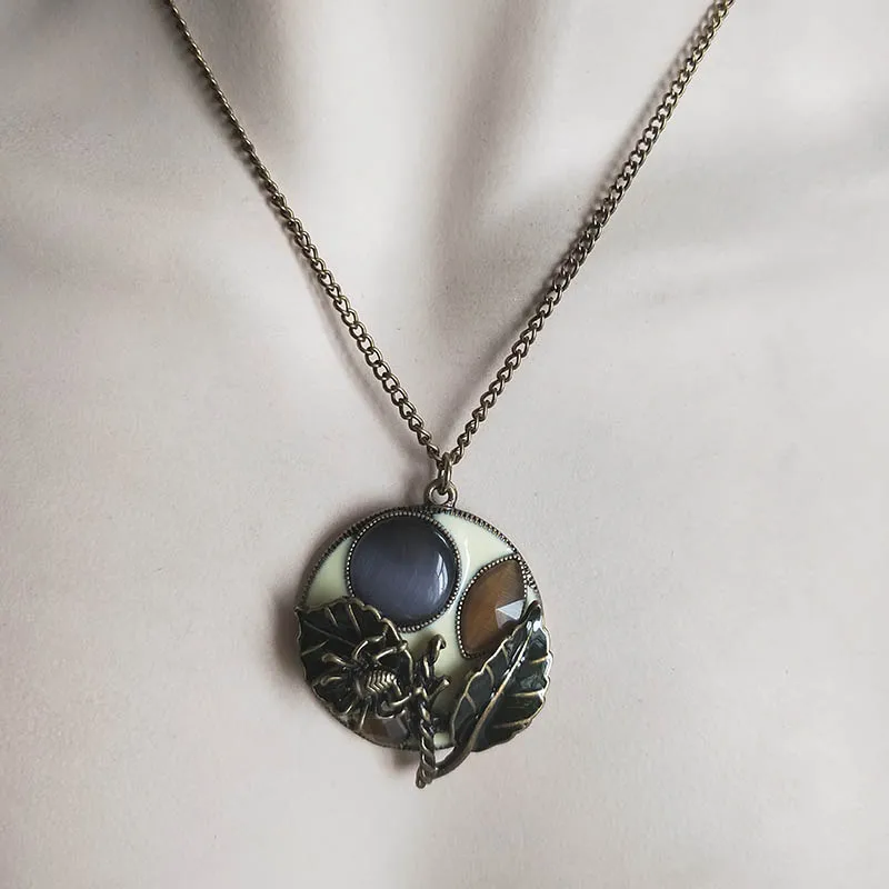 Новинка 2019 бронзовый паук с закругленными листьями для женщин кулон стразы